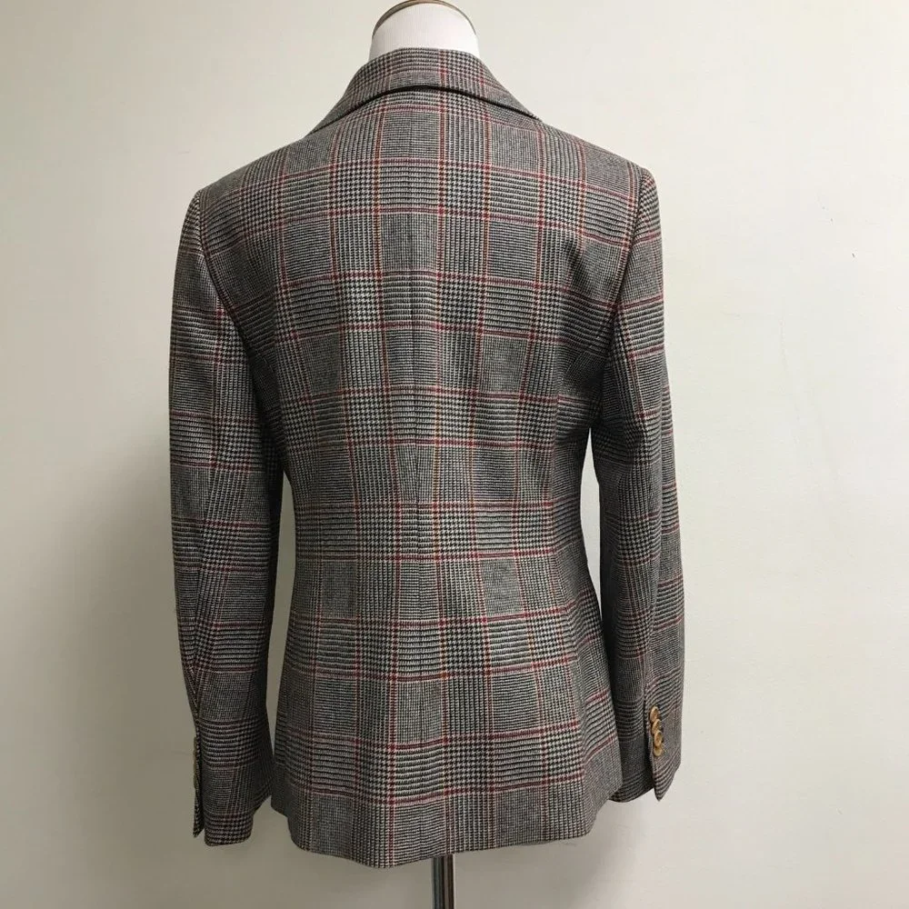 Brooks Brothers black red plaid blazer jacket wool silk lined 6 Petite classic - Picture 3 of 4